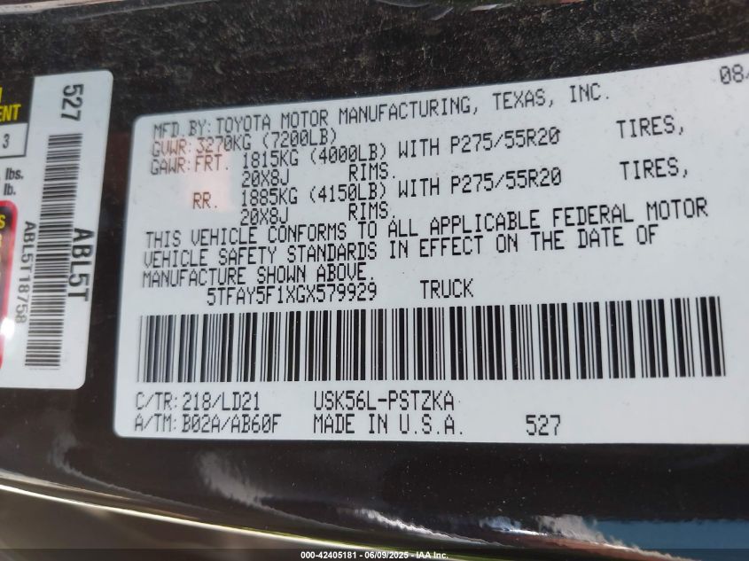 2016 TOYOTA TUNDRA 1794 5.7L V8 - 5TFAY5F1XGX579929