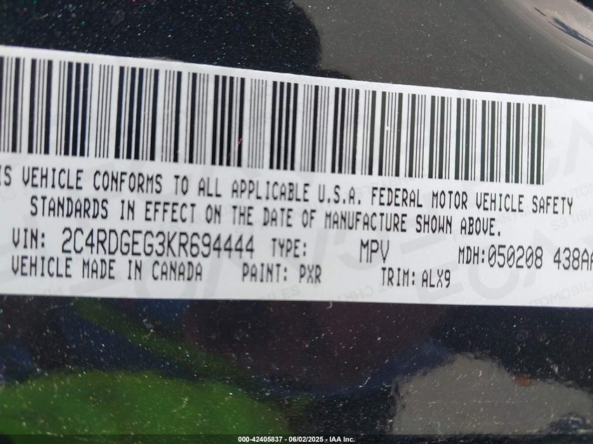 2019 DODGE GRAND CARAVAN GT - 2C4RDGEG3KR694444