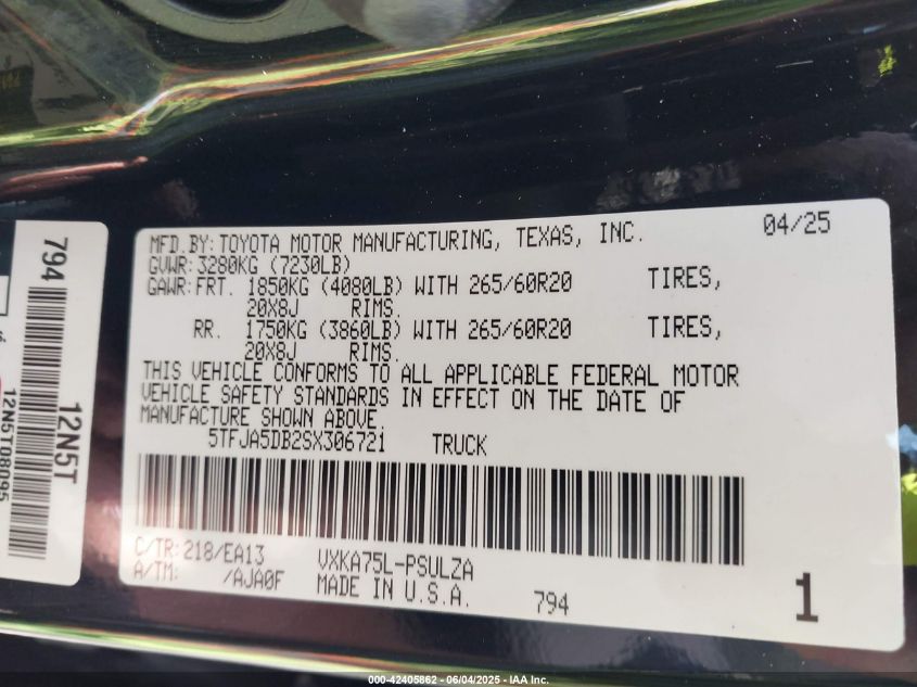 2025 Toyota Tundra - 5TFJA5DB2SX306721