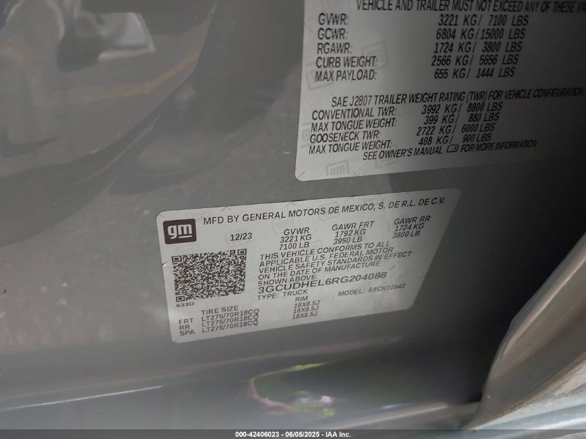 2024 Chevrolet Silverado 1500 4Wd Short Bed Zr2 VIN: 3GCUDHEL6RG204088 Lot: 42406023