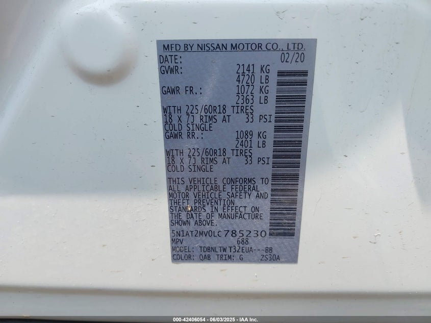 2020 NISSAN ROGUE VIN: 5N1AT2MV0LC785230