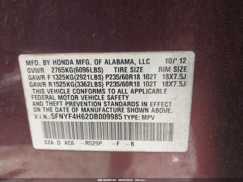 2013 HONDA PILOT EX-L - 5FNYF4H62DB009985