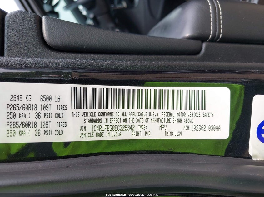2014 JEEP GRAND CHEROKEE VIN: 1C4RJFBG8EC325342