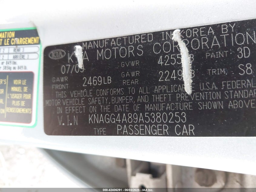 2010 KIA OPTIMA VIN: KNAGG4A89A5380253