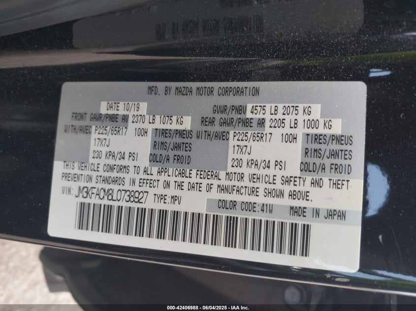 2020 MAZDA CX-5 TOURING - JM3KFACM8L0738927