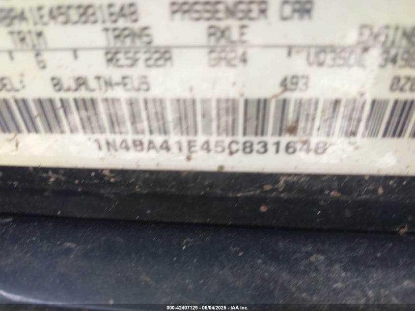 2005 Nissan Maxima 3.5 Se/3.5 Sl VIN: 1N4BA41E45K831648 Lot: 42407129