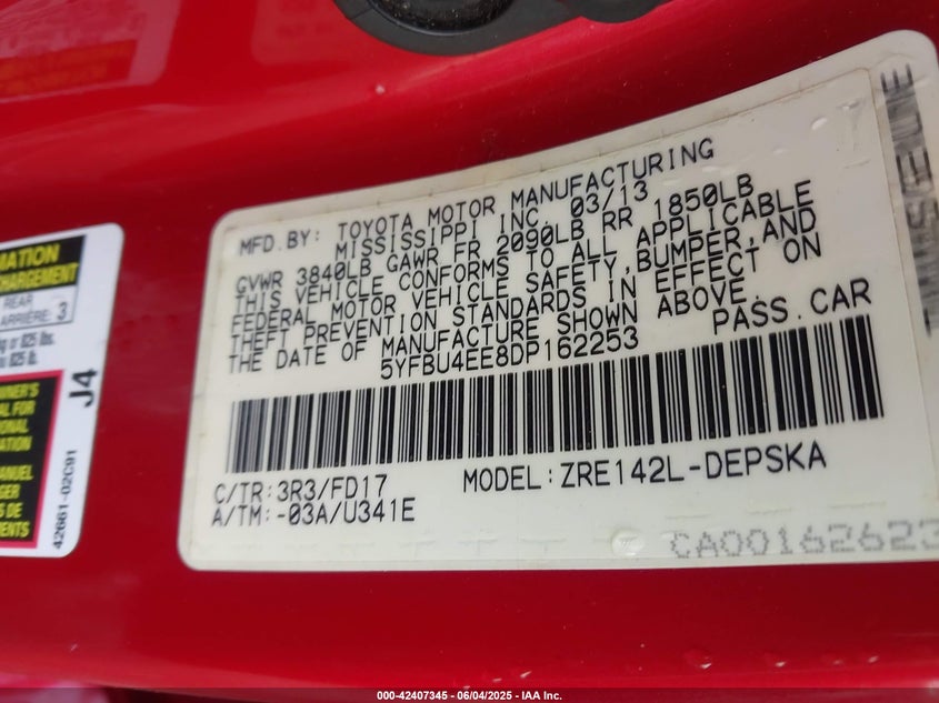 2013 TOYOTA COROLLA S/LE - 5YFBU4EE8DP162253