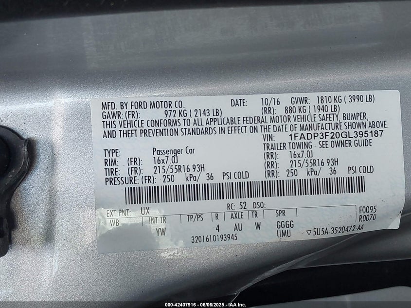 2016 FORD FOCUS SE - 1FADP3F20GL395187