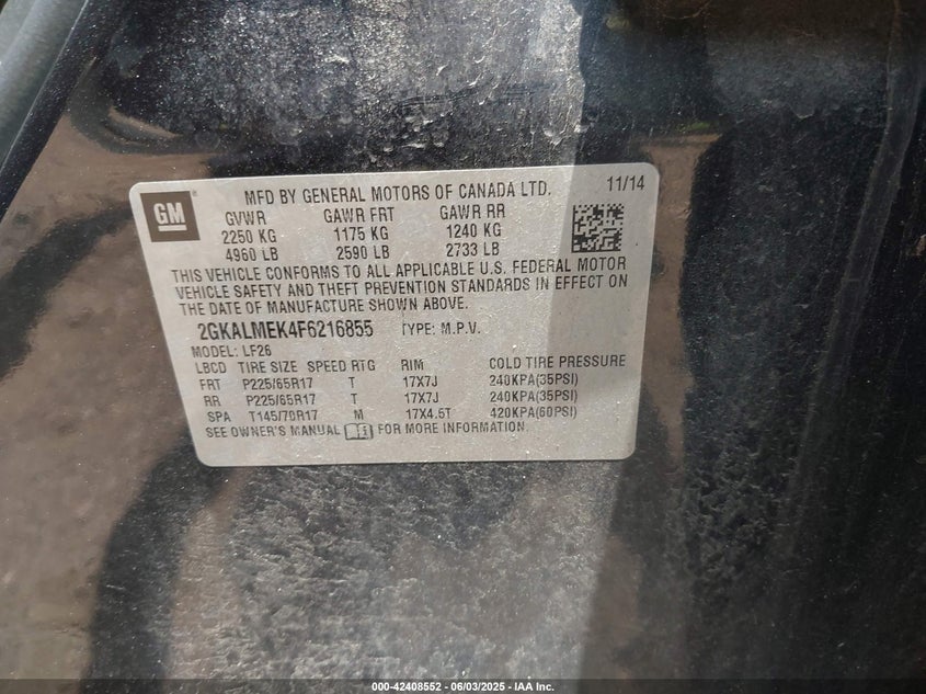 2015 GMC TERRAIN SLE - 2GKALMEK4F6216855