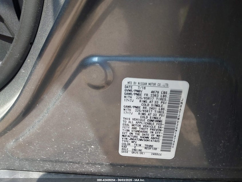 2016 NISSAN ROGUE S - JN8AT2MV3GW147485