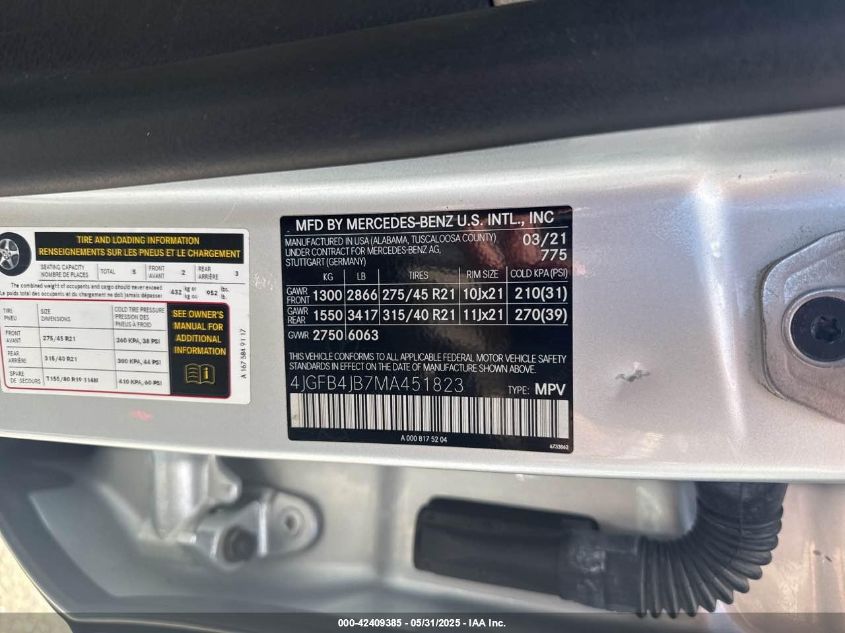 2021 Mercedes-Benz GLE-Class - 4JGFB4JB7MA451823