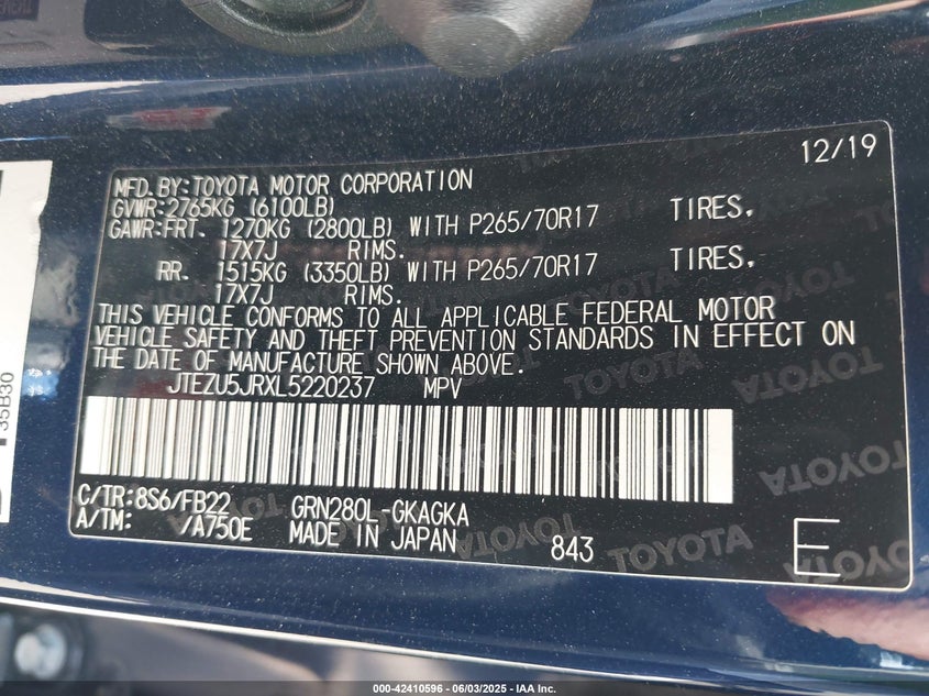 2020 TOYOTA 4RUNNER SR5 - JTEZU5JRXL5220237