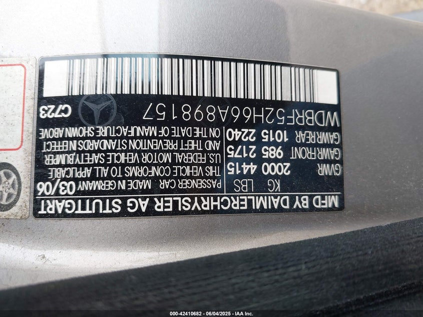 2006 MERCEDES-BENZ C 230 VIN: WDBRF52H66A898157