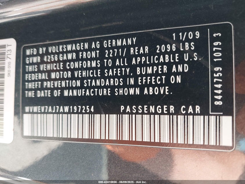 2010 VOLKSWAGEN GTI VIN: WVWEV7AJ7AW197254