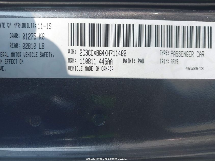 2019 DODGE CHARGER SXT RWD - 2C3CDXBG4KH711482