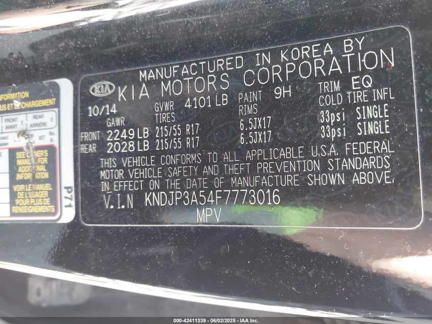 2015 KIA SOUL VIN: KNDJP3A54F7773016