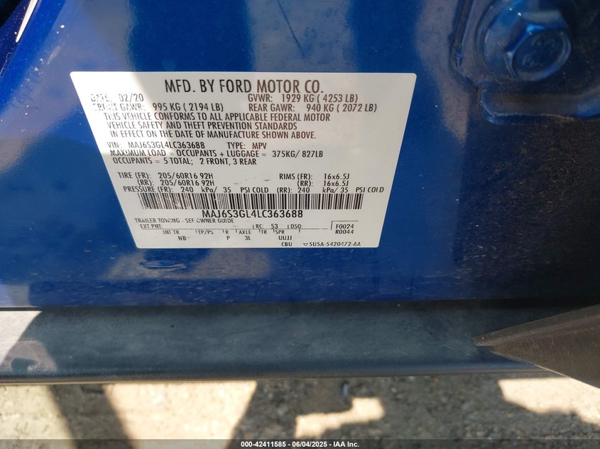 2020 FORD ECOSPORT SE - MAJ6S3GL4LC363688