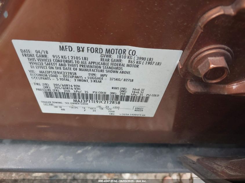 2018 Ford Ecosport Se VIN: MAJ3P1TE9JC212858 Lot: 42412134