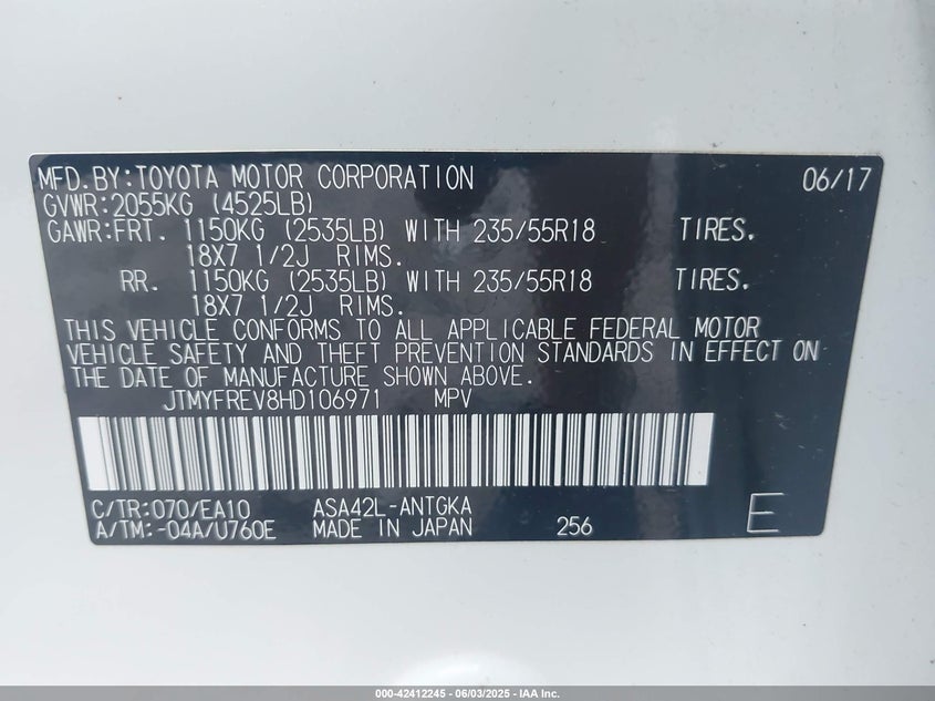 2017 TOYOTA RAV4 LIMITED - JTMYFREV8HD106971