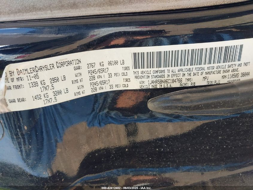 2006 Jeep Grand Cherokee Limited VIN: 1J4HR58N06C184766 Lot: 42412482