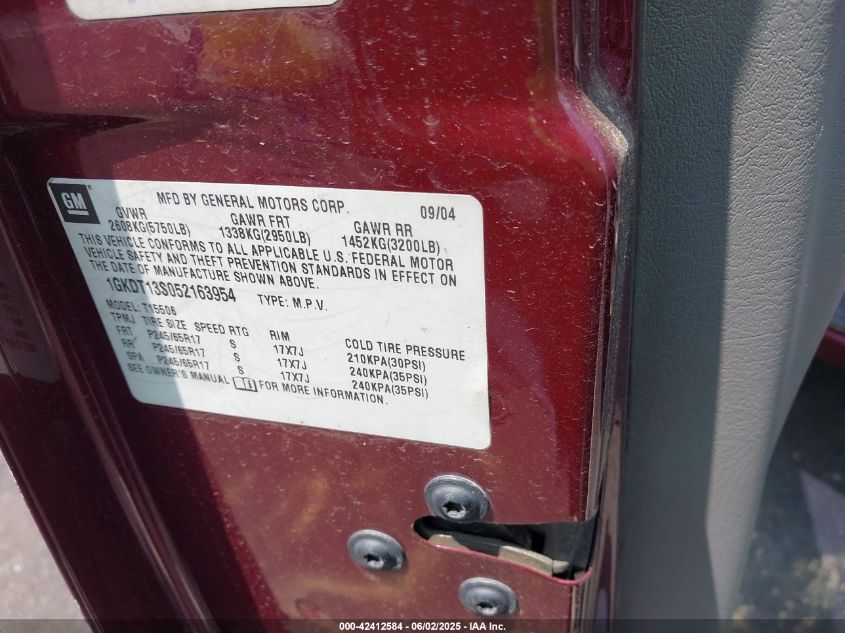 2005 GMC Envoy Sle VIN: 1GKDT13S052163954 Lot: 42412584