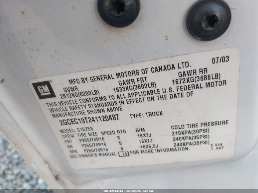 2004 Chevrolet Silverado 1500 Lt VIN: 2GCEC19T241120487 Lot: 42413014