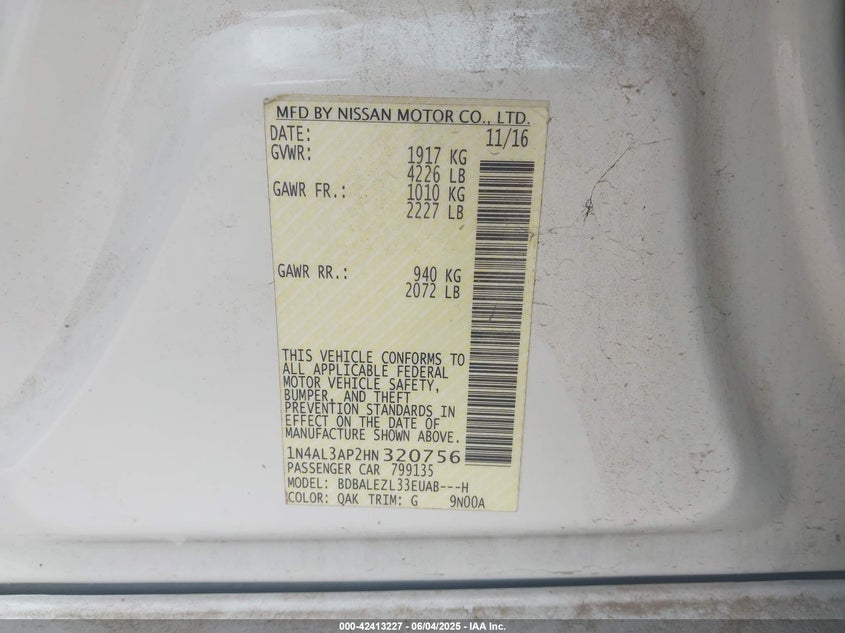 2017 NISSAN ALTIMA 2.5 S - 1N4AL3AP2HN320756