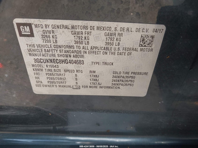 2017 CHEVROLET SILVERADO 1500 WT - 3GCUKNEC8HG404683