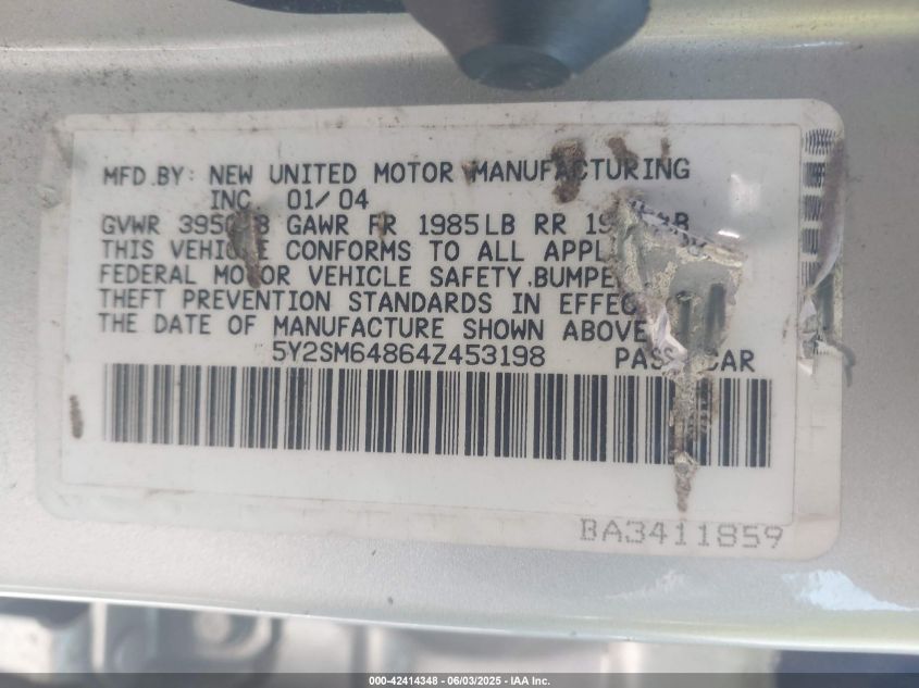 2004 Pontiac Vibe VIN: 5Y2SM64864Z45319 Lot: 42414348