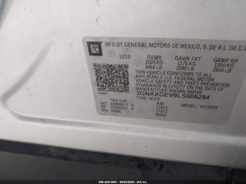 2020 CHEVROLET EQUINOX FWD L - 3GNAXGEV9LS606284