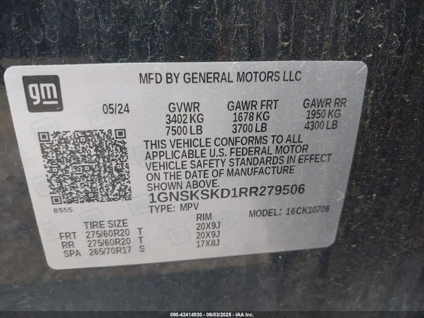 2024 Chevrolet Tahoe - 1GNSKSKD1RR279506