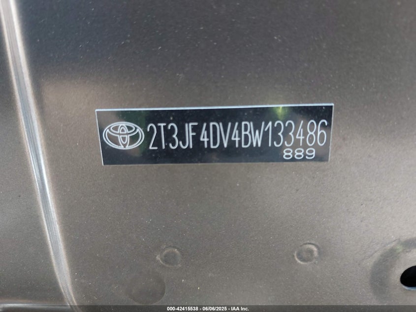 2011 TOYOTA RAV4 VIN: 2T3JF4DV4BW133486