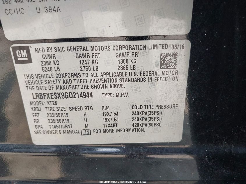 2016 Buick Envision Premium I VIN: LRBFXESX8GD214944 Lot: 42415957