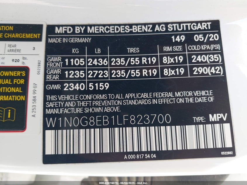VIN W1N0G8EB1LF823700 2020 MERCEDES-BENZ GLC 300 4MATIC