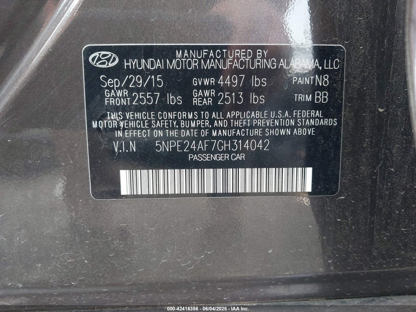 2016 HYUNDAI SONATA SE - 5NPE24AF7GH314042