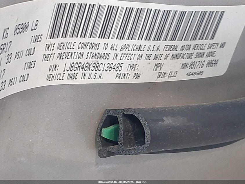 2008 Jeep Grand Cherokee Laredo VIN: 1J8GR48K98K136485 Lot: 42416516