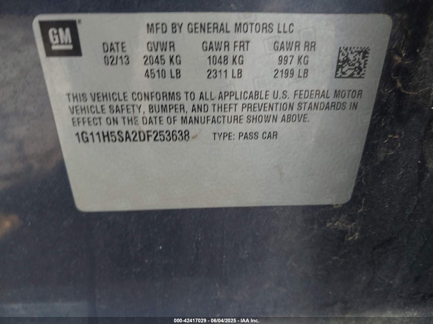 2013 CHEVROLET MALIBU 1LZ - 1G11H5SA2DF253638