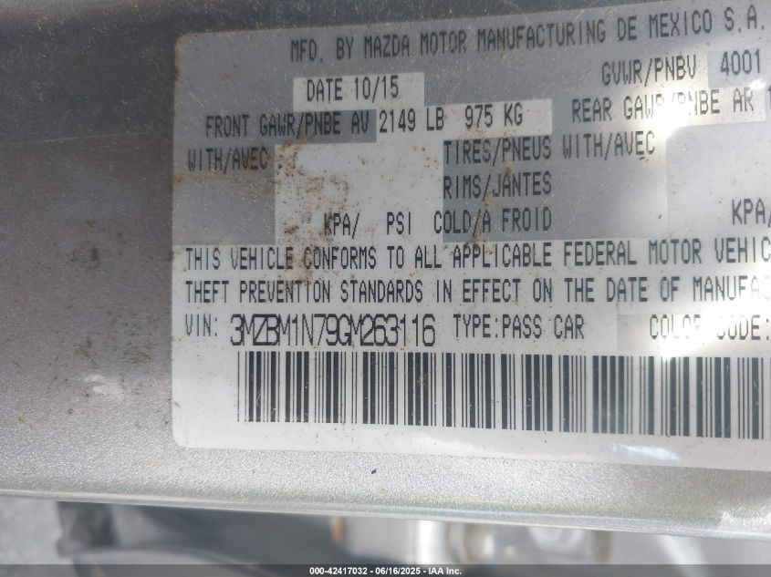 2016 Mazda 3 I Grand Touring VIN: 3MZBM1N79GM26311 Lot: 42417032