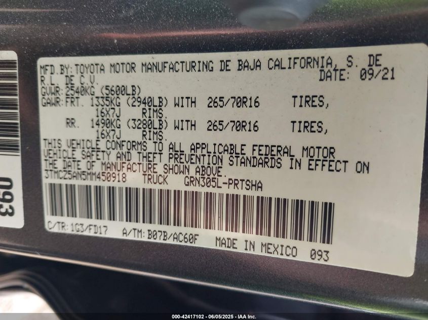 2021 Toyota Tacoma - 3TMCZ5AN5MM450918