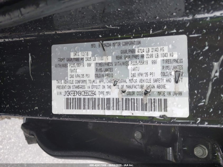 VIN JM3KFBDM8K0550394 2019 MAZDA CX-5 GRAND TOURING