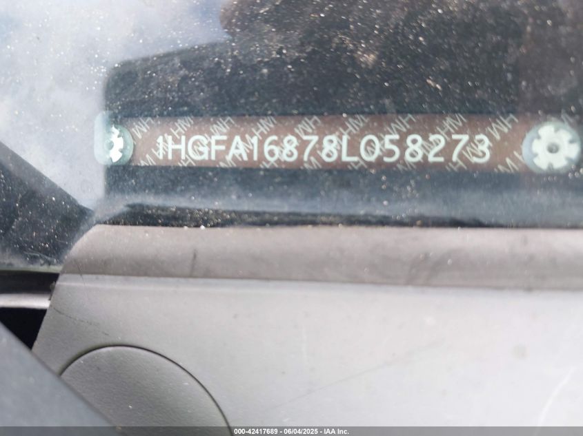 2008 Honda Civic VIN: 1HBFA16878L058273 Lot: 42417689