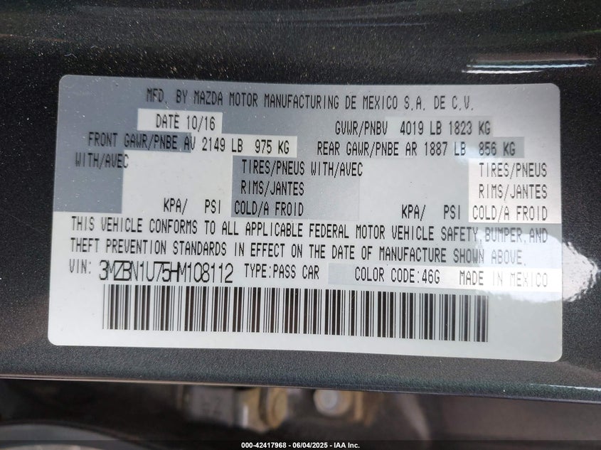 2017 MAZDA MAZDA3 SPORT - 3MZBN1U75HM108112