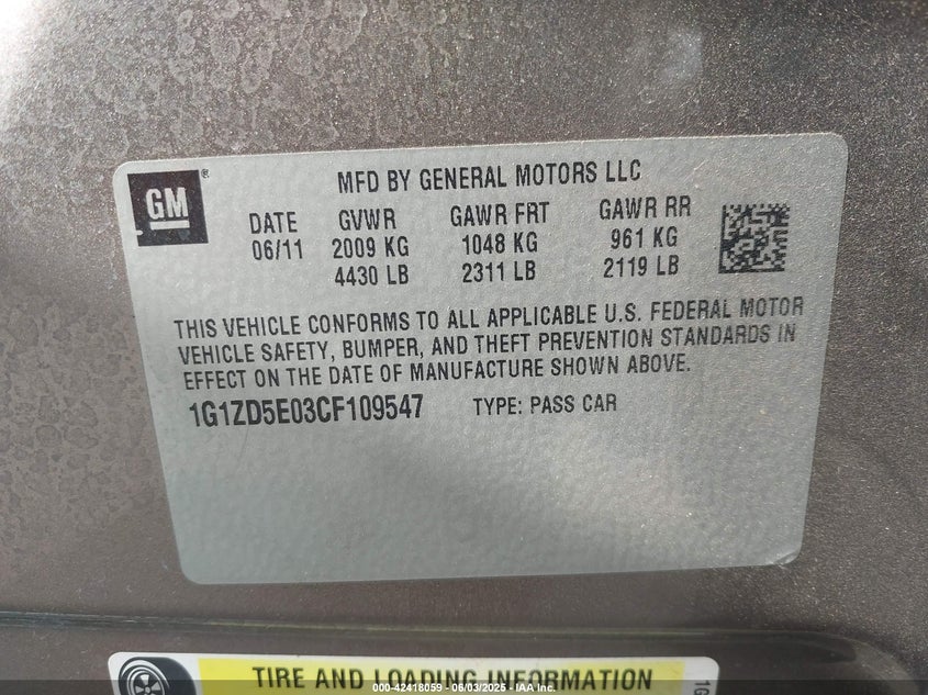 2012 CHEVROLET MALIBU VIN: 1G1ZD5E03CF109547