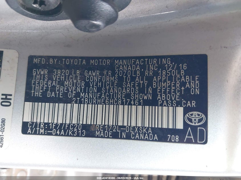 2017 TOYOTA COROLLA SE - 2T1BURHE6HC817461