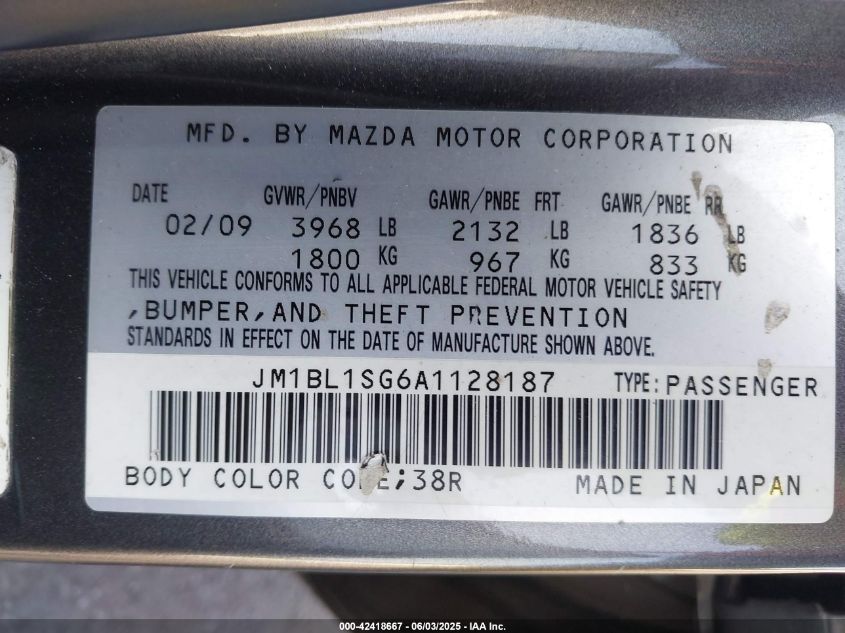 2010 Mazda Mazda3 I Touring VIN: JM1BL1SG6A1128187 Lot: 42418667