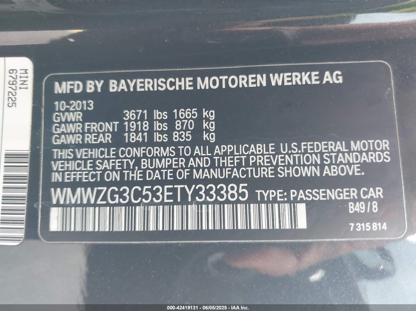 2014 MINI CLUBMAN VIN: WMWZG3C53ETY33385