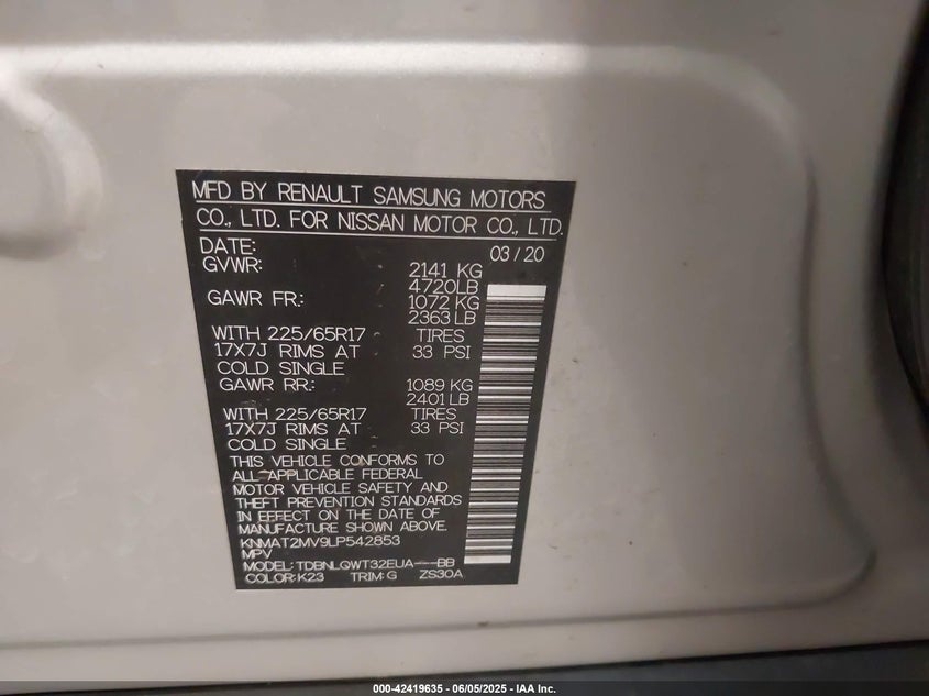 2020 NISSAN ROGUE SV INTELLIGENT AWD - KNMAT2MV9LP542853