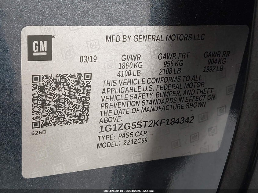 2019 CHEVROLET MALIBU RS - 1G1ZG5ST2KF184342