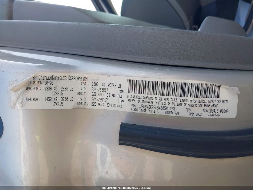 2007 Jeep Grand Cherokee Laredo VIN: 1J8GS48K67C545059 Lot: 42420676