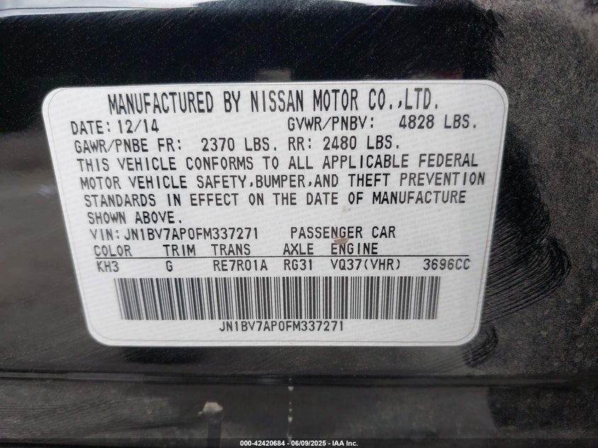 2015 INFINITI Q50 VIN: JN1BV7AP0FM337271